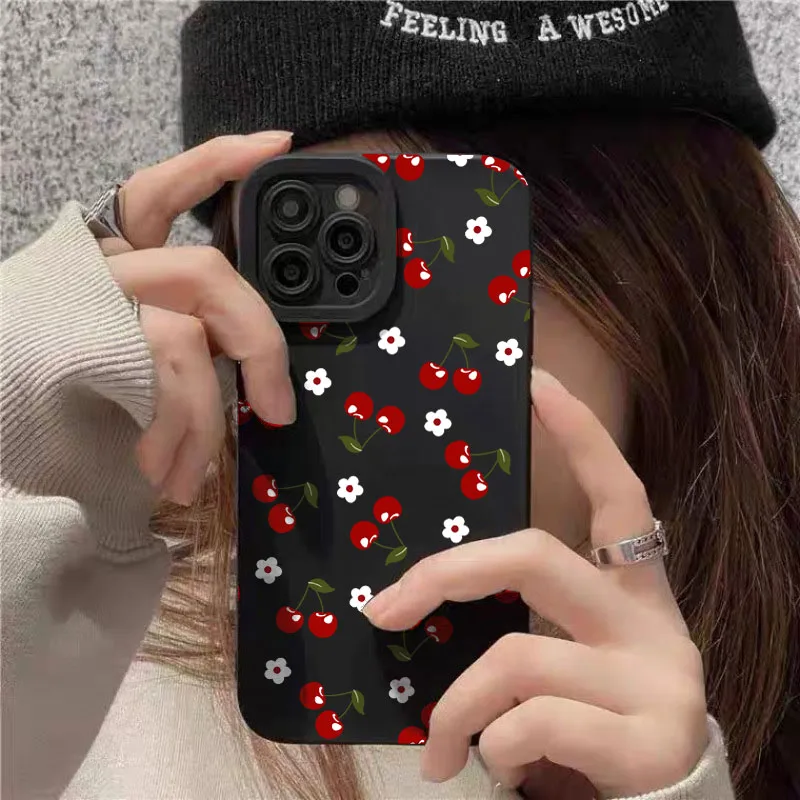 Фото Чехол для телефона iPhone 17 16 Pro Max 16E 15 14 Plus 13 12 11 XS XR X 17Air Cherry Daisy Flower Pattern Мягкий силиконовый чехол Fundas №4