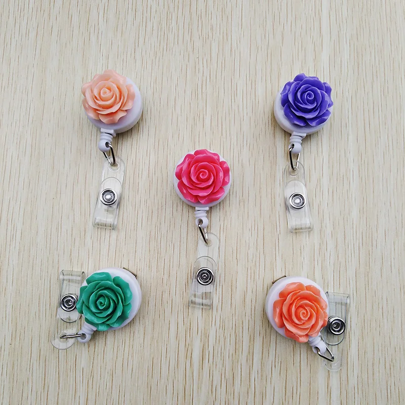 

Роза из смолы, выдвижная легко тянущаяся Пряжка, бейдж, катушка для студентов, медсестер, выставочный держатель для ключей, держатель для уд...