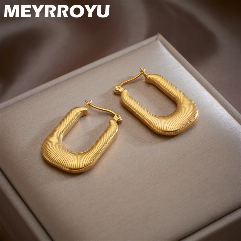 

MEYRROYU 316L Stainless Steel Gold Color Square Geometric Hoop Earrings for Women Statement Jewelry Gift Bijoux Accessories