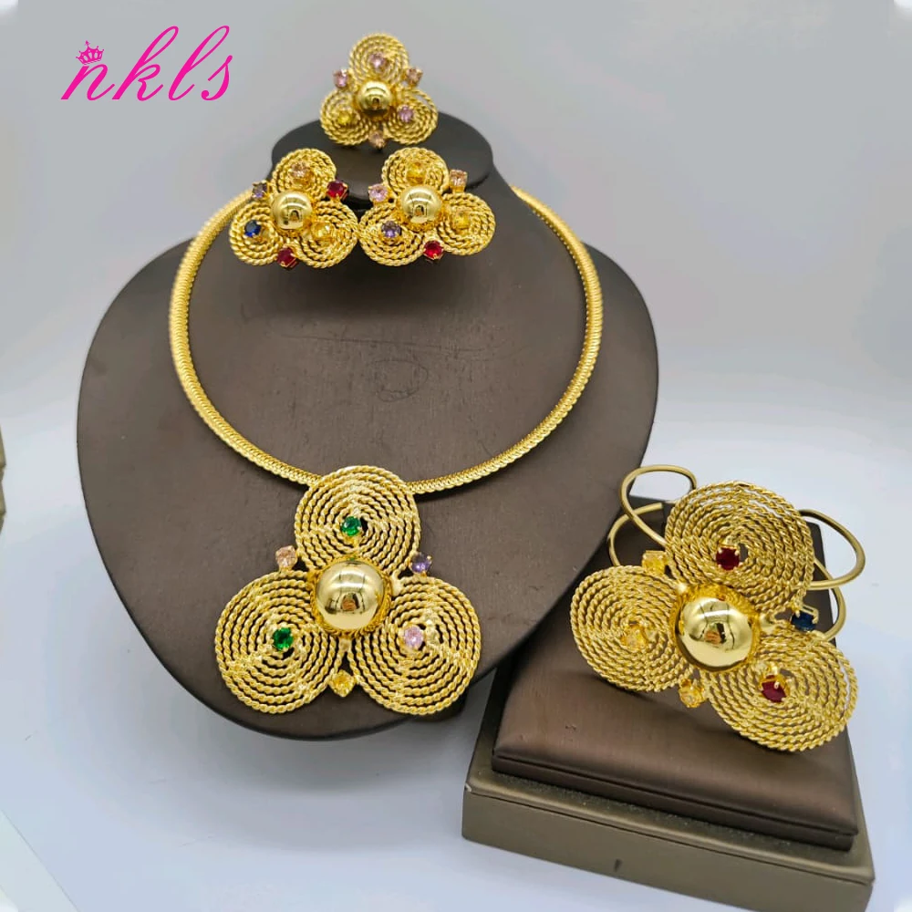 

Ожерелье в африканском стиле золотого цвета, уникальная подвеска, Дубай, роскошный дизайн, высокое качество, 4 шт., набор украшений для свадьбы