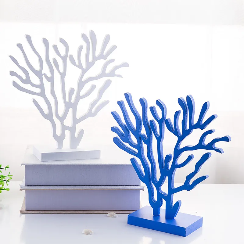 

3 Pieces Nautical Home Decor Mediterranean Wood Sculpture Coral Tree Ornaments Furnishings Wedding Decoration Crafts for Bedroom