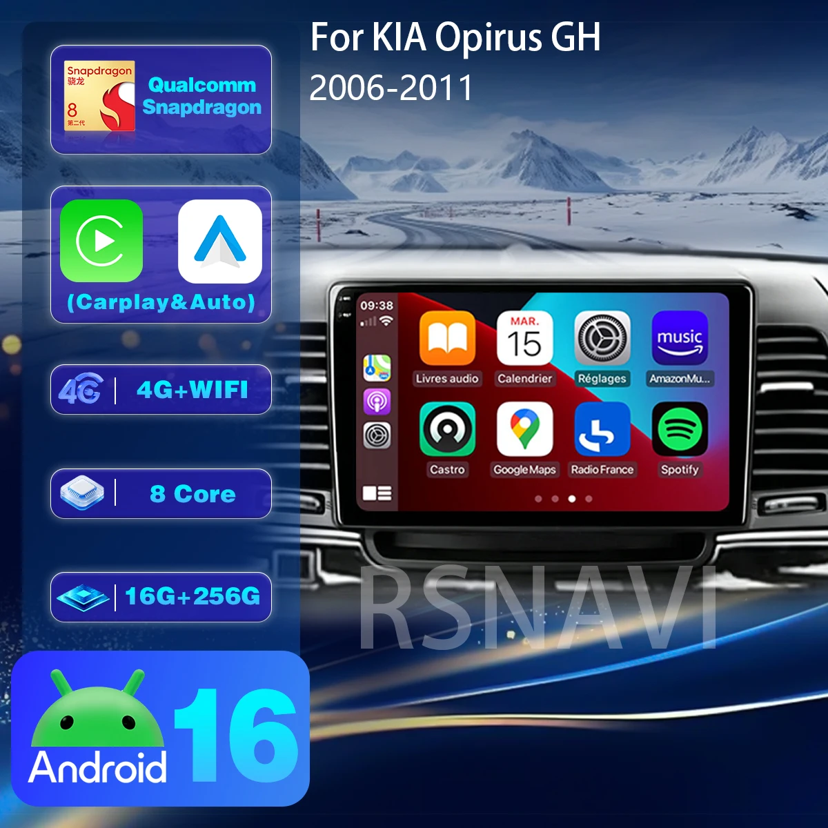 Фото Автомагнитола Android 16 Carplay Auto 2K с беспроводным подключением для KIA Opirus GH 2006-2011, GPS, мультимедиа, стереосистема, головное устройство №1