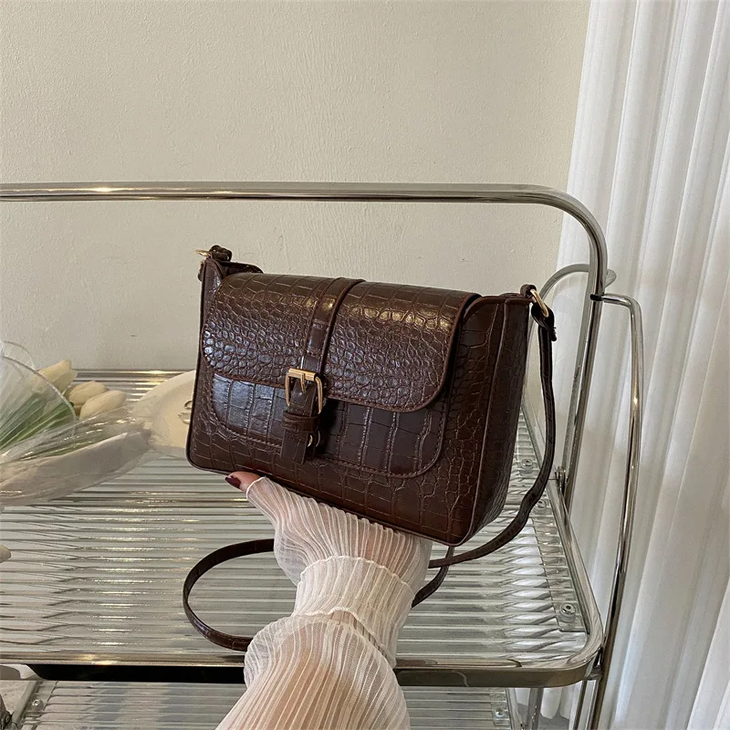 

Korean Summer 2022 New Crocodile Pattern Shoulder Bag Women's Texture Small Bag Women's Solid Simple Handheld Small Square Bag