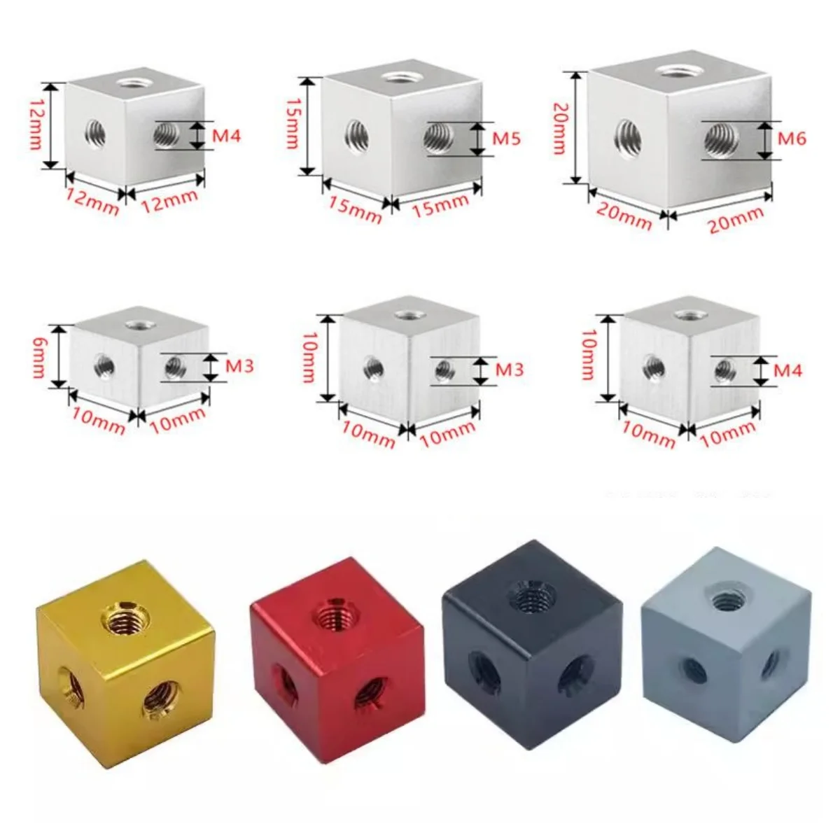 Фото Гексагональная гайка 10x10x6/10 мм M3 M4 M5 M6, алюминиевая шестигранная резьбовая гайка-куб, соединитель для 3D-принтера, винт для акриловых корпусов, DIY №1