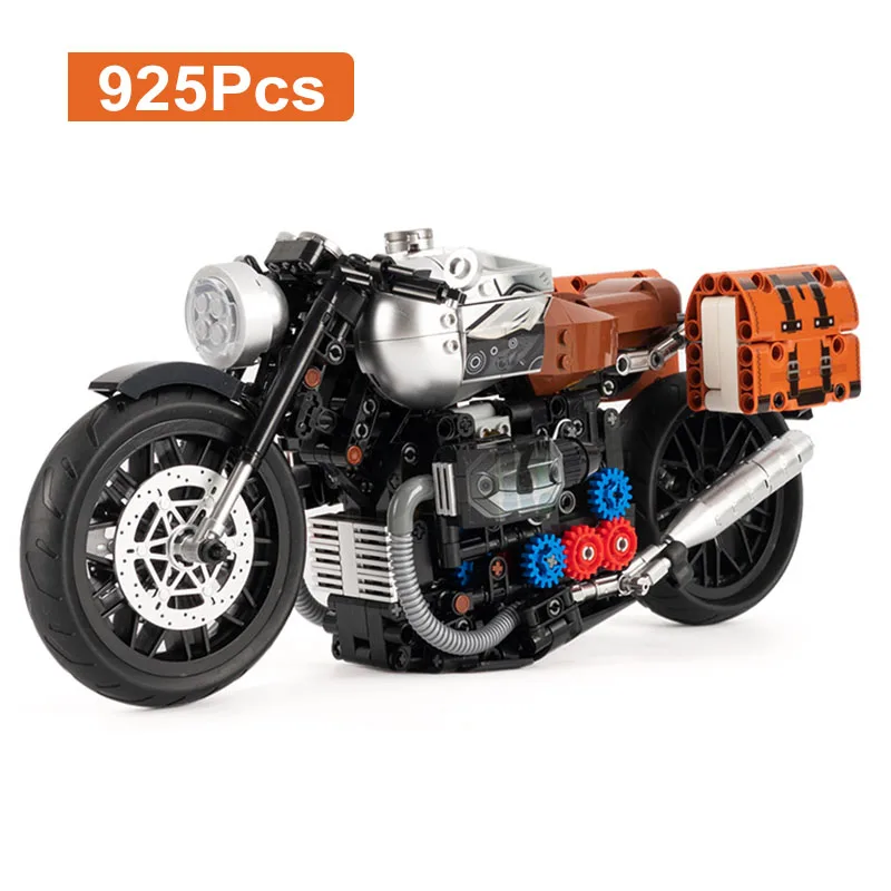 

Technical Expert 925Pcs Retro Latte Motorcycle Super Car Model Building Blocks Vintage Racing Motorbike Bricks MOC Toys Kid Gift