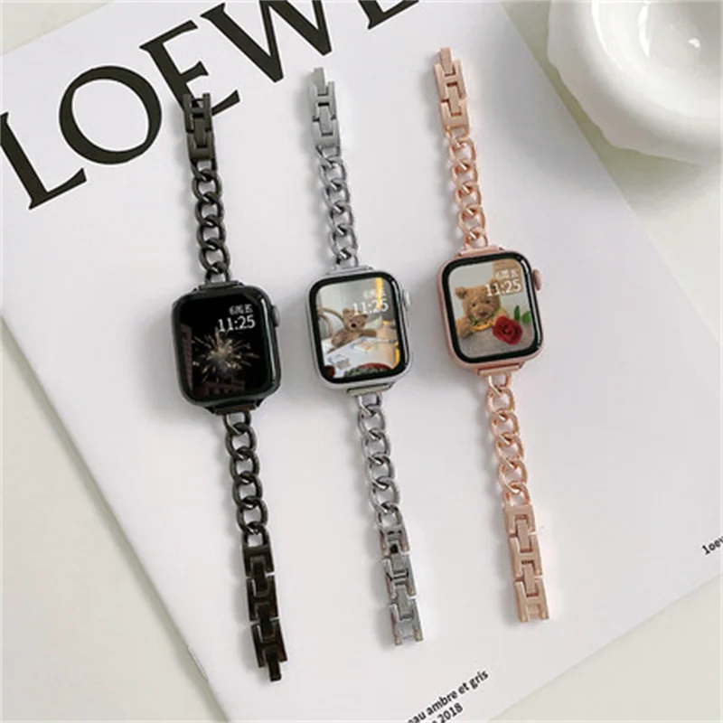 

Watchband for Apple Watch 7 41mm 45mm Slim Stainless Steel Chain Bracelet iWatch 7 6 SE 5 4 3 Strap 40mm 44mm Women Band Correa