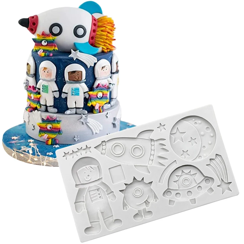 

Spaceship Astronaut Silicone Sugarcraft Mold Chocolate Cupcake Baking Mold Fondant Cake Decorating Tools