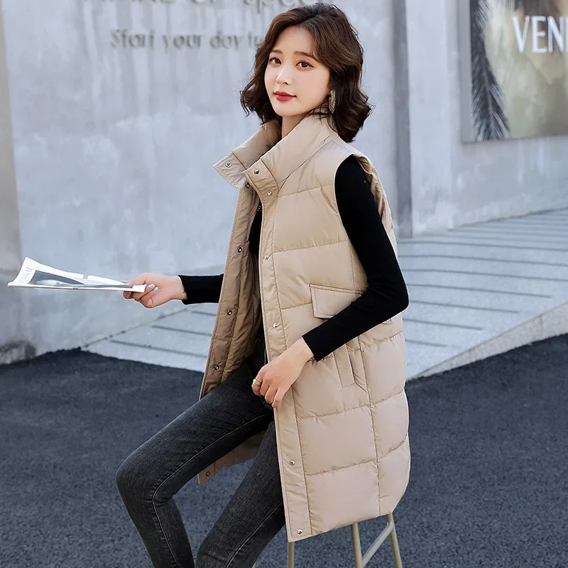 Хлопковый жилет средней длины женский модный корейский стиль воротник-стойка