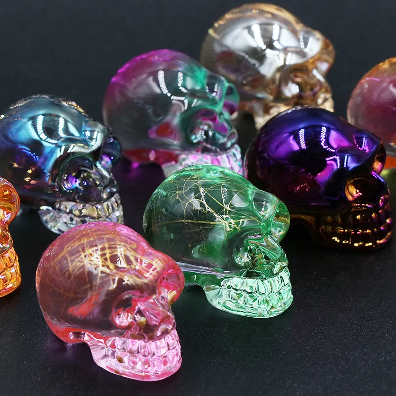 

Glass crystal Skull Figurine Gothic Ornaments Carved Gradient Halloween Ghost Head Skull Statue Home Stone Crafts Decoration