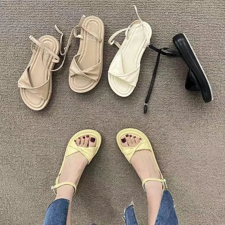 

Women Sandals 2022 Summer Design Fashion Platform Roman Shoes Flat Heel Outdoor Ankle Strap Casual Beach Sandalias