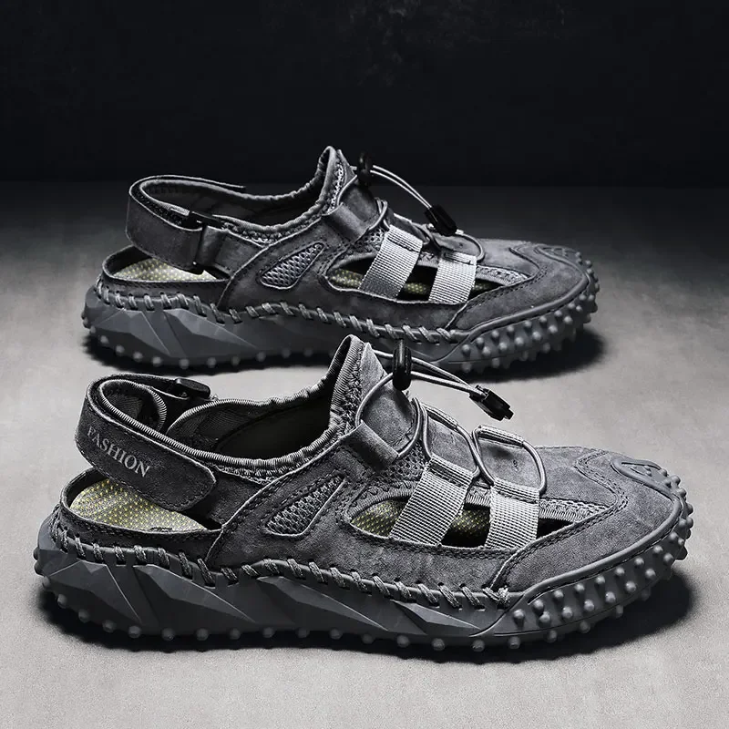 Summer Men Sandals Genuine Leather Mens Casual Shoes Outdoor for Beach Roman mens