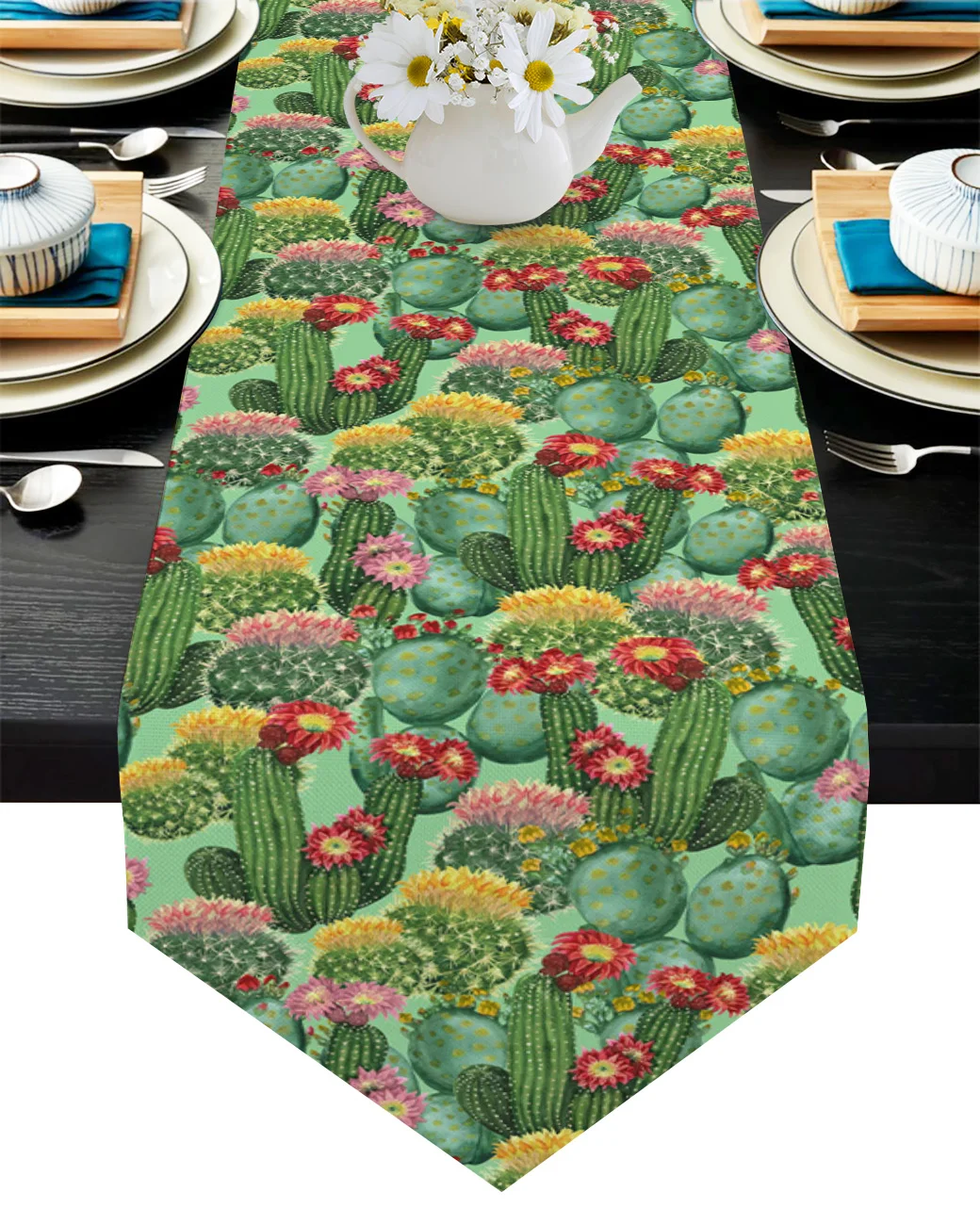 

Cactus Plant Flower Watercolor Painting Table Runner Home Decoration Dinner Tablecloth Wedding Party Luxury Table Runners