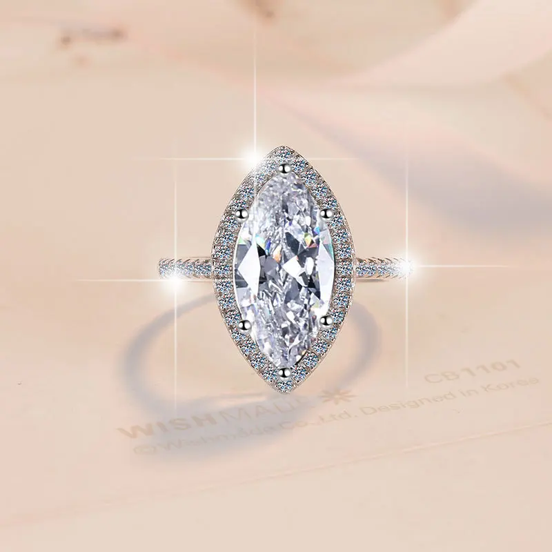 Фото Кольцо Marquise Exaggerated с муассанитом 5 карат, женское платина PT950 — блестящий бриллиантами, уникальная маркиза, изысканное платиновое ремесло №1