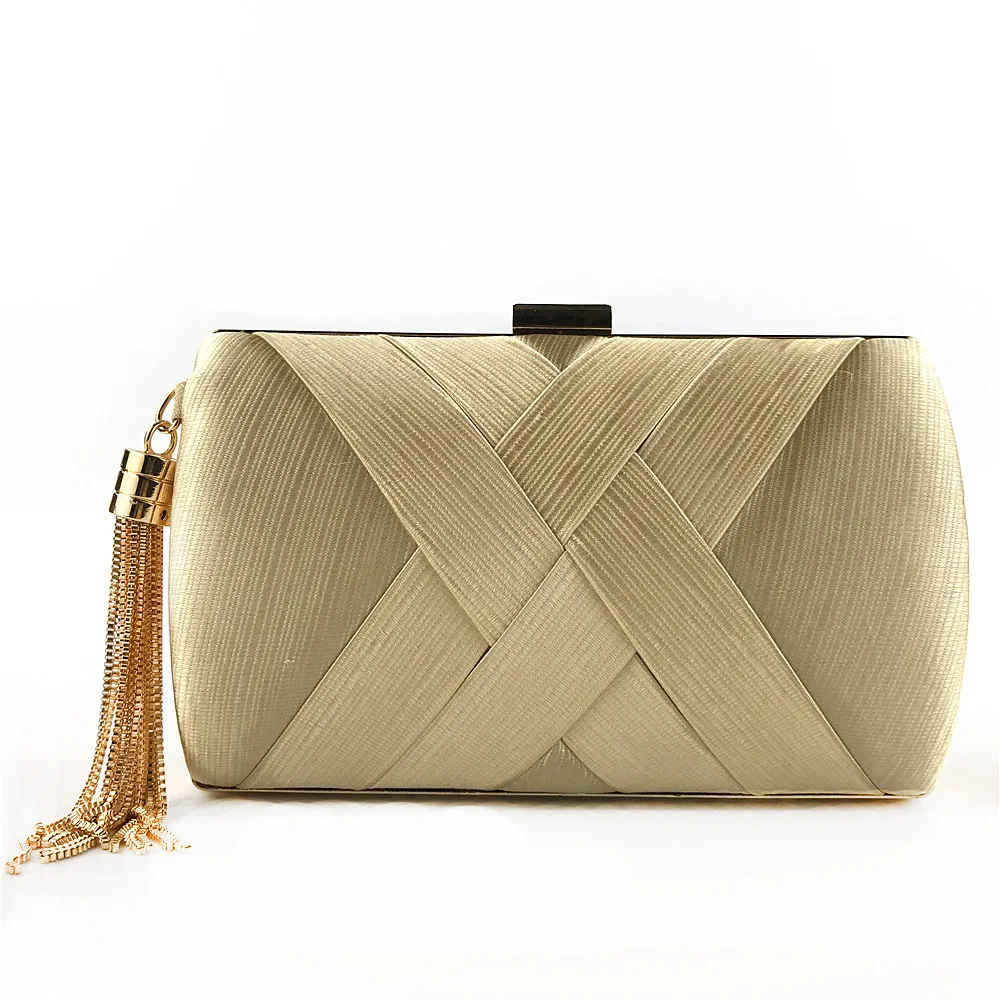 

Women Stain Metal Plain Cross Evening Bag With Tassel Mix Color