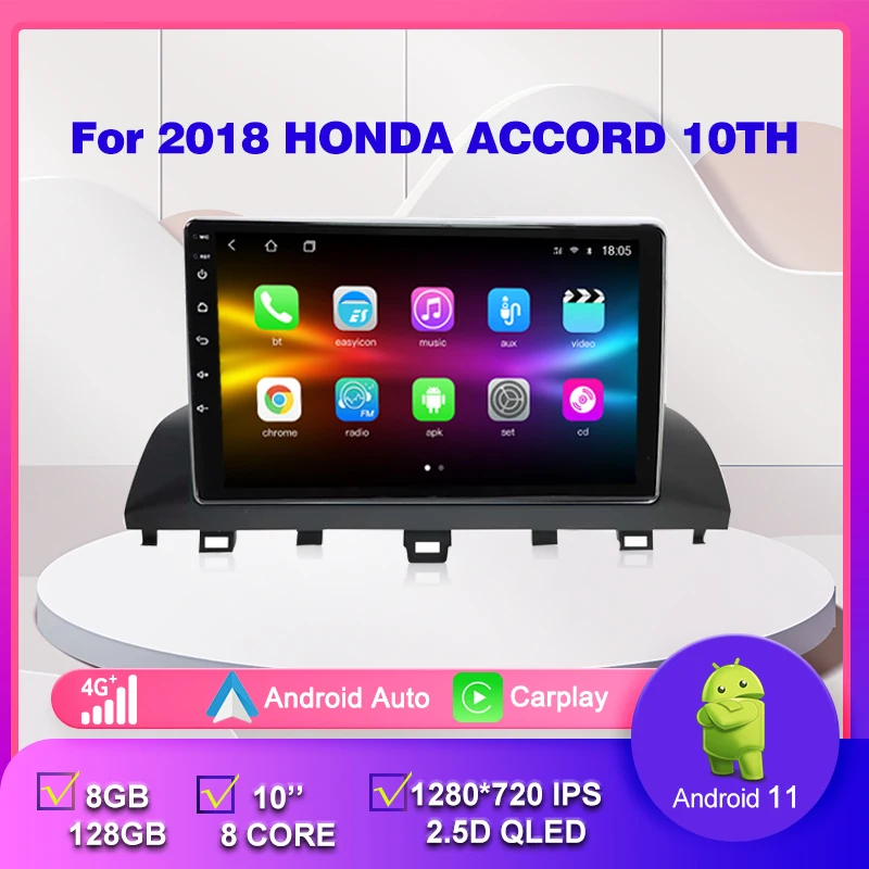 

Автомагнитола 4G GPS WIFI видео мультимедийный плеер для Honda Accord 10 2018 DSP IPS Carplay + Auto 8 Core Android 11 головное устройство