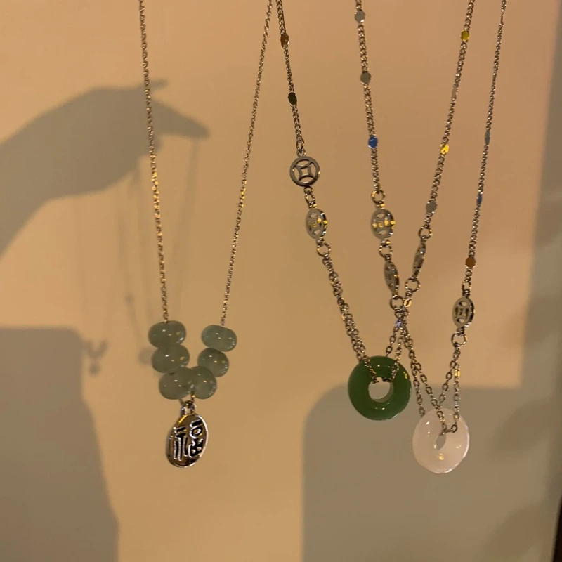 

New Chinese Style Stone Buckle Necklace for Women Fashion Minority Design Sense Clavicle Chain Couple Lucky Aesthetic Jewelry