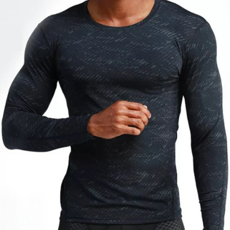 LU Gym Shirts Men Long Sleeve Workout Quick Drying Running Sports Tops Fitness Training Jogging Compression Shirt Sportwear