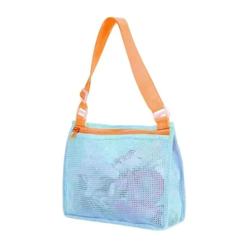 

Netted Bag Beach Shell Bag Sand Play Summer Pool Zipper Bag w/ Adjustable Strap Beach Toy Kids Travel Bag Packing Accs