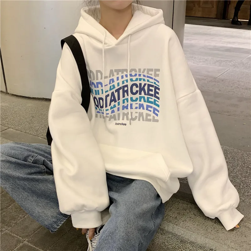 Fleece hoodie women Korean version thickened drawstring hoodie Autumn winter 2022 new bf lazy style long sleeve pullover