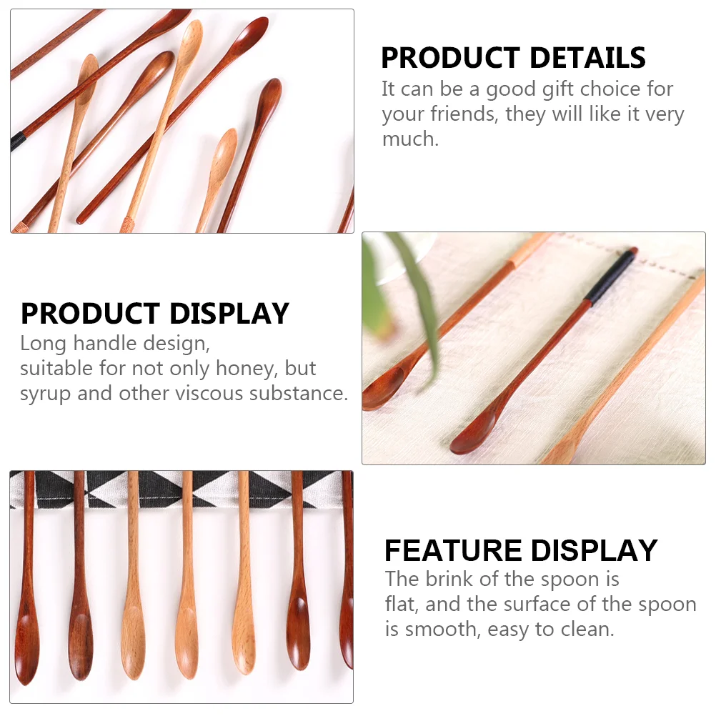 5 шт. ложка для смешивания с тонкой ручкой удобные на ощупь деревянные ложки