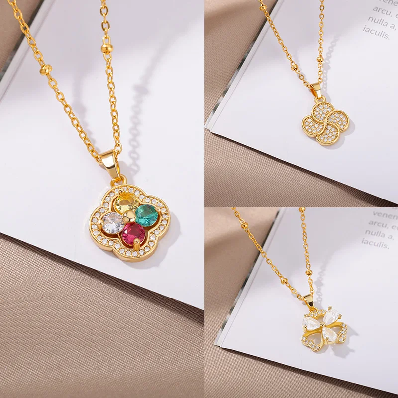 

Romantic Lucky Four Leaf Clover Necklaces For Women Zircon Heart Clover Choker Necklace Stainless Steel Fashion Jewelry 2022 BFF