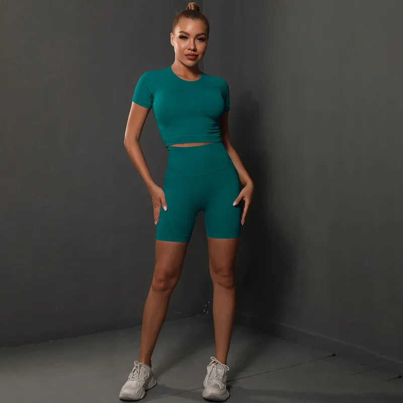 

Fashion Women's New Seamless Knitted Yoga Clothes Suit Peach Buttocks Tight Shorts Outdoor Running Sports Fitness Clothes