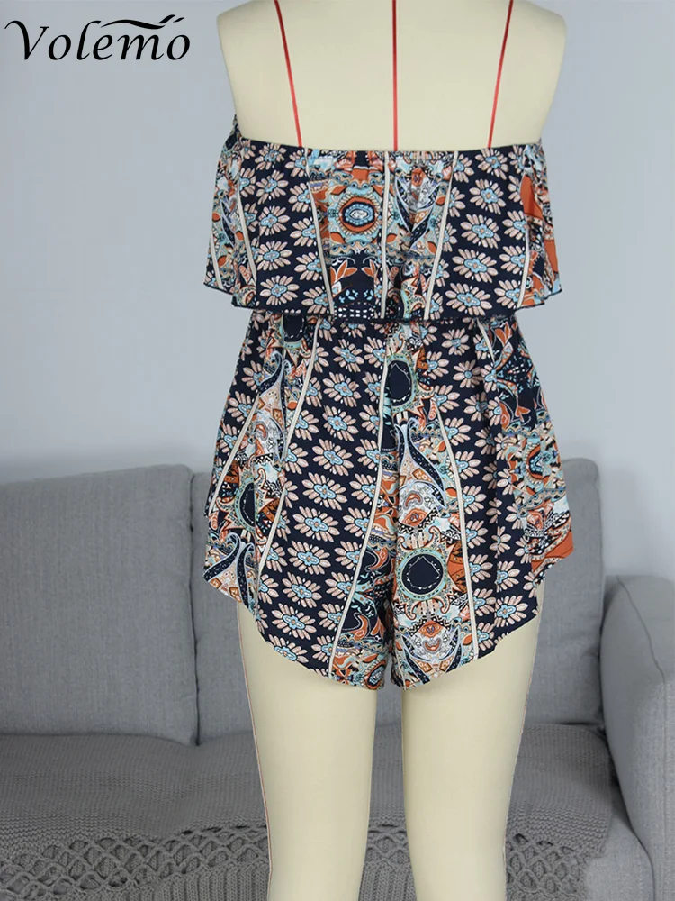 Summer Strapless Playsuit Floral Ruffle Boho Beach Wide Leg Jumpsuit Backless Rompers Womens Jumpsuit Sexy Outfits for Woman