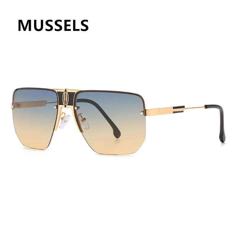 

Vintage Oversized Square Rimless Sunglasses Men 2022 Luxury Brand Design Travel Driving Metal Sun Glasses For Male Goggle UV400