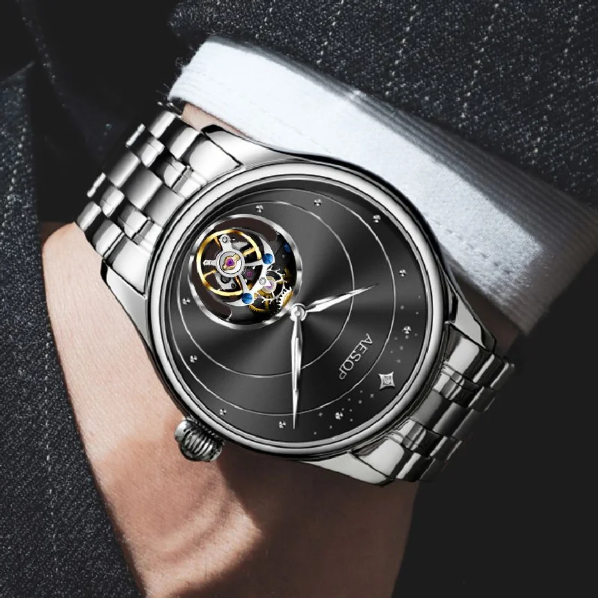 

AESOP Tourbillon Skeleton Watch for Men Mechanical Waterproof Watches