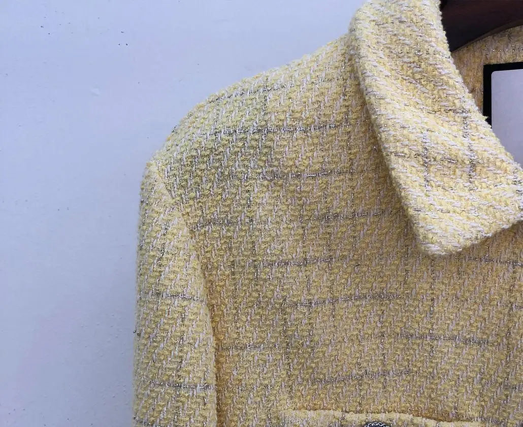 

Women's Jacket Tweed Turn-down Collar Long Sleeve Solid Slim Metal Single Breasted Short Coat Sweet