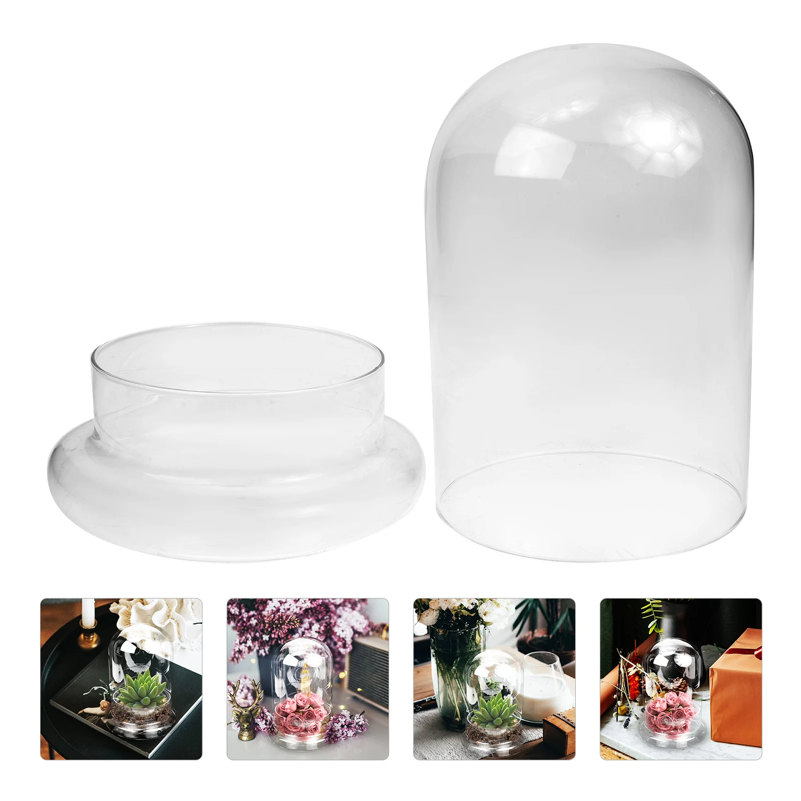 

Tabletop Centerpiece Cloche Jar Glass Flower Cover Vases Decorative Display Container Bell Dome Cupcake