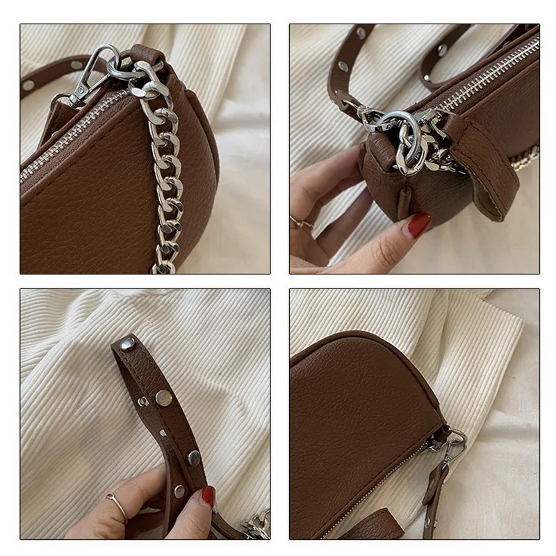Diinovivo Vintage Female Shoulder Bag Rivet Shoulder Strap Designer Women Crossbody Bag Rock Punk Chain Messenger Bags WHDV2290