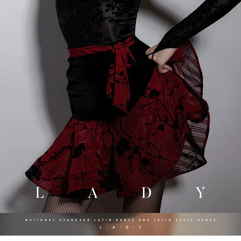 

New Latin Dance Skirt Band Design Lotus Patch Skirt Female Latin Dance Girl Performance Ball Costume YD212