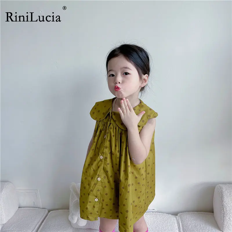 

Summer Toddler Girl Dress Sleeveless Cute Kids Beach Dress Dot Lapel Button Dresses for Girls Fashion Girls Clothing
