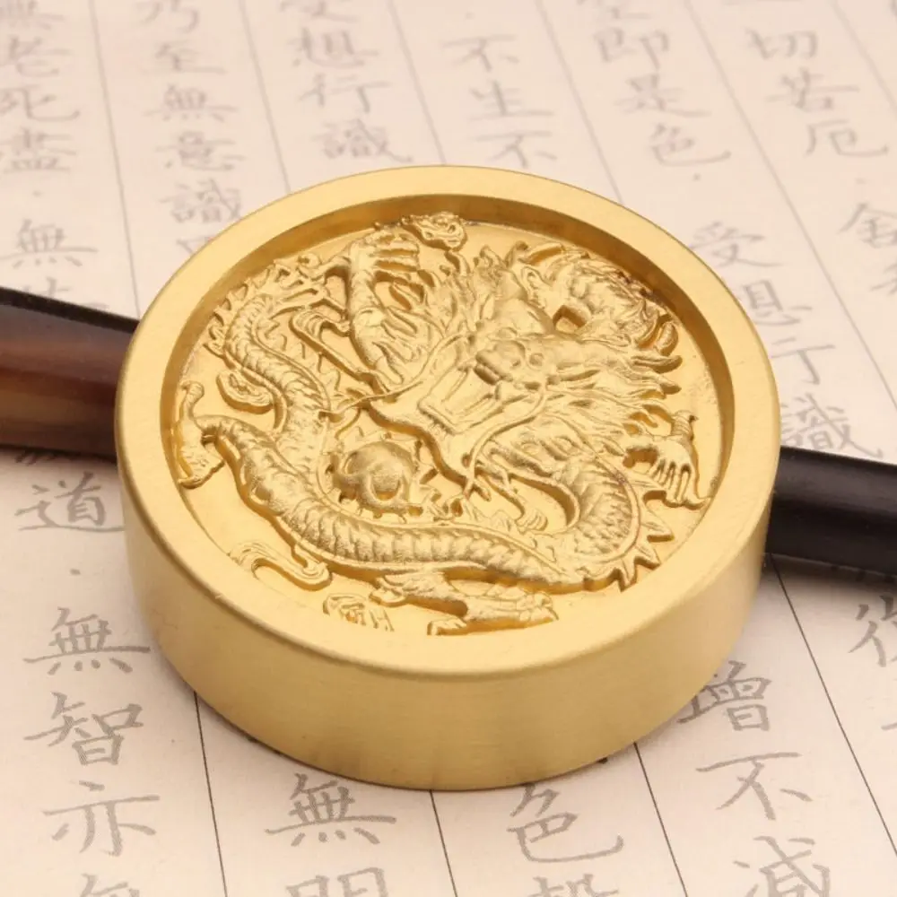 Фото Портативный твердый латунный пресс-папье из латуни BaGua Dragon, инструмент для каллиграфии, украшение, принадлежности для китайской каллиграфии, каллиграфия №2