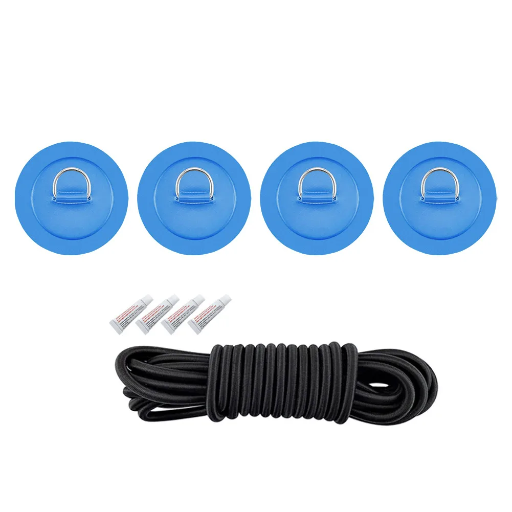 

1 Set D Ring Pad PVC Patch Boat Deck Rigging 2.5m Black Elastic Bungee Cord Kit For PVC Inflatable Boats Rafts Dinghies Kayaks