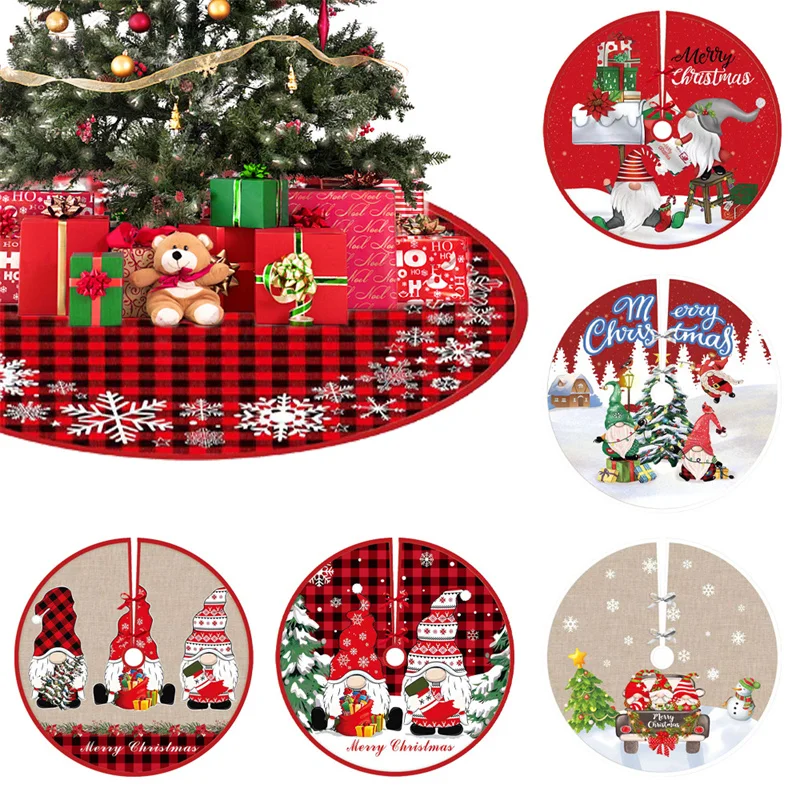 90X90CM Christmas Tree Skirt Faux Fur Carpet Navidad 2023 Cartoon Painting Pattern Christmas Decoration for Home Xmas Decoration