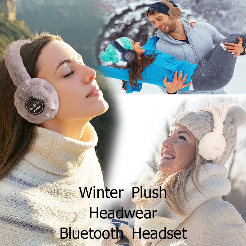 

Winter Outdoor Plush Earmuffs Audifonos Bluetooth Inalambrico Warm Fur Wireless Headphones Cat-ear Earphones Hat Winter Headset