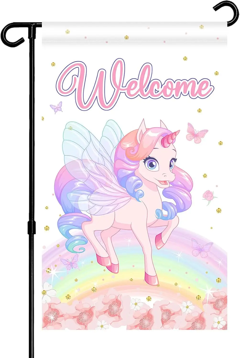Единорог Добро пожаловать Садовый флаг - Welocm Домашняя вечеринка Дверной знак
