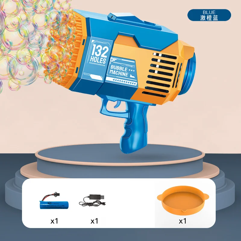 

132 Holes Bubble Gun Rocket Soap Bubbles Machine Gun Shape Automatic Bazooka Bubble Blower With Light Toys For Kid Birthday Gift