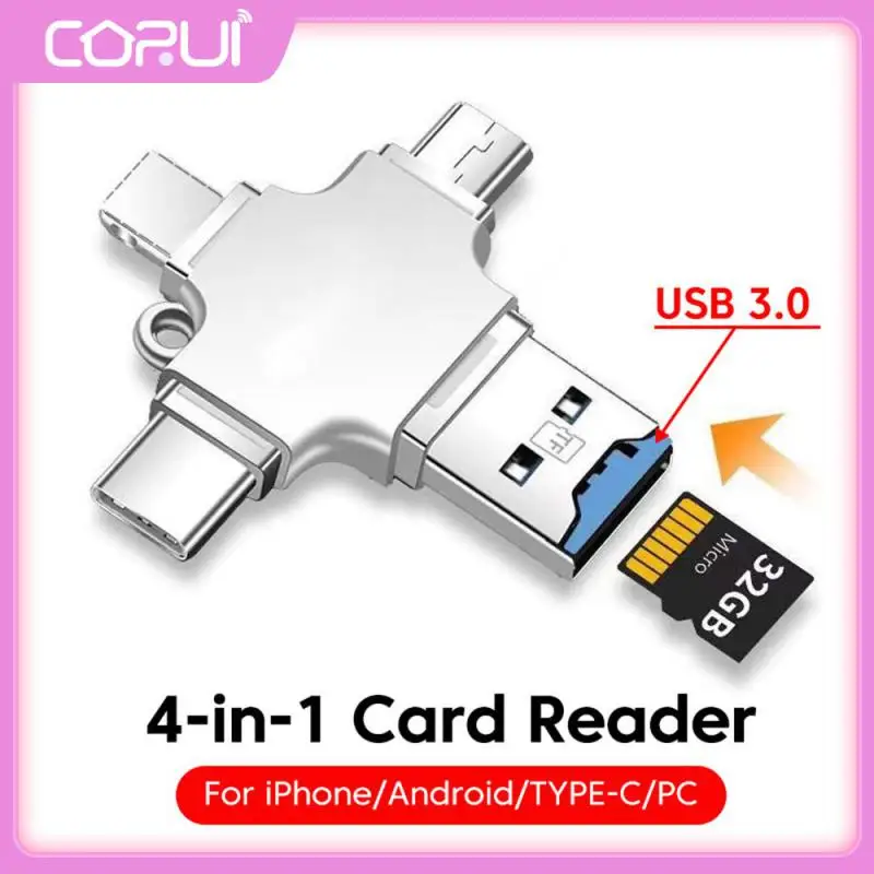 

Card Reader Easy Backup Without An App Expanding Phone Memory Four In One Multifunctional Otg Adapter Memory Card Reader Silver