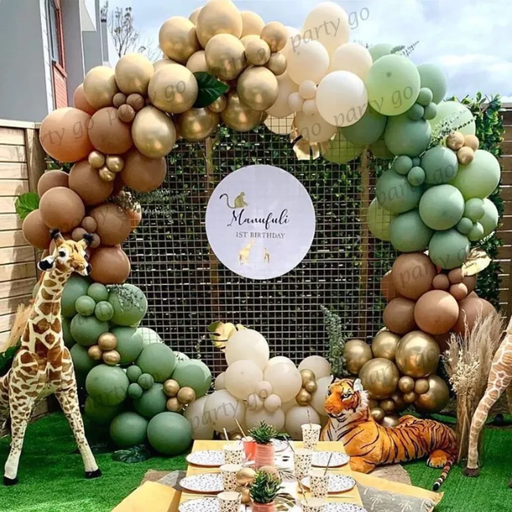 

NEW IN 147pcs Retro Bean Green Avocado Latex Balloons Garland Metallic Gold Globos Jungle Theme Baby Shower Kids Birthday Party