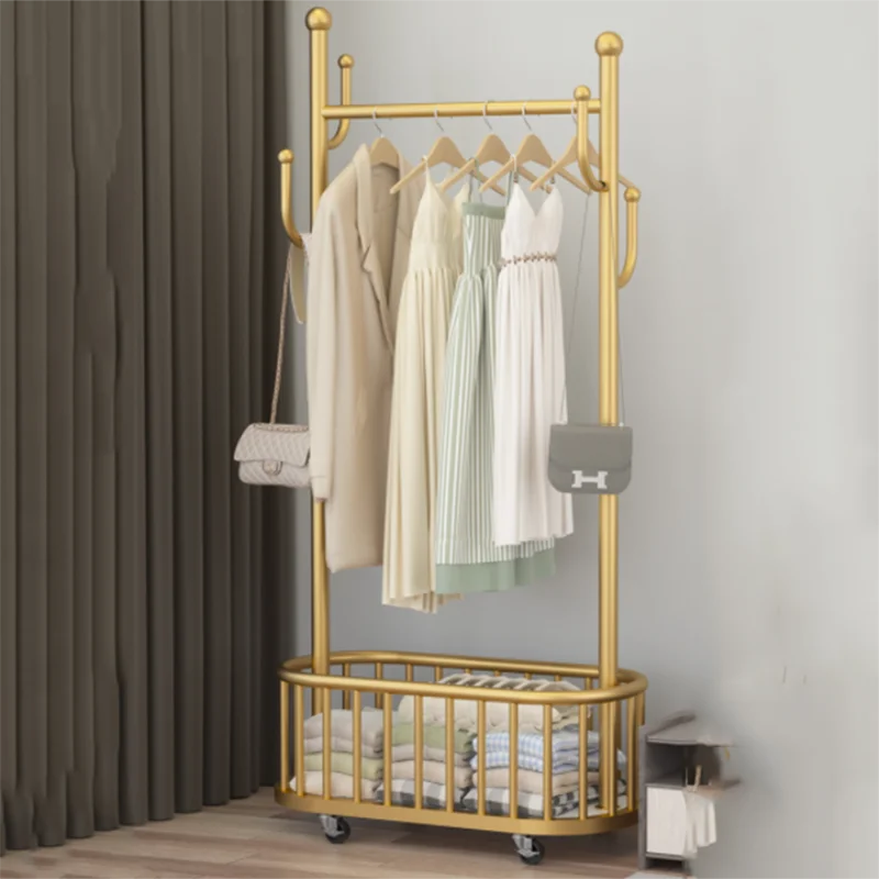 

Portable Clothes Rack Metal Boutique Golden Corner Shelf Living Room Organizer Entryway Burro Ropa Perchero Livingroom Furniture
