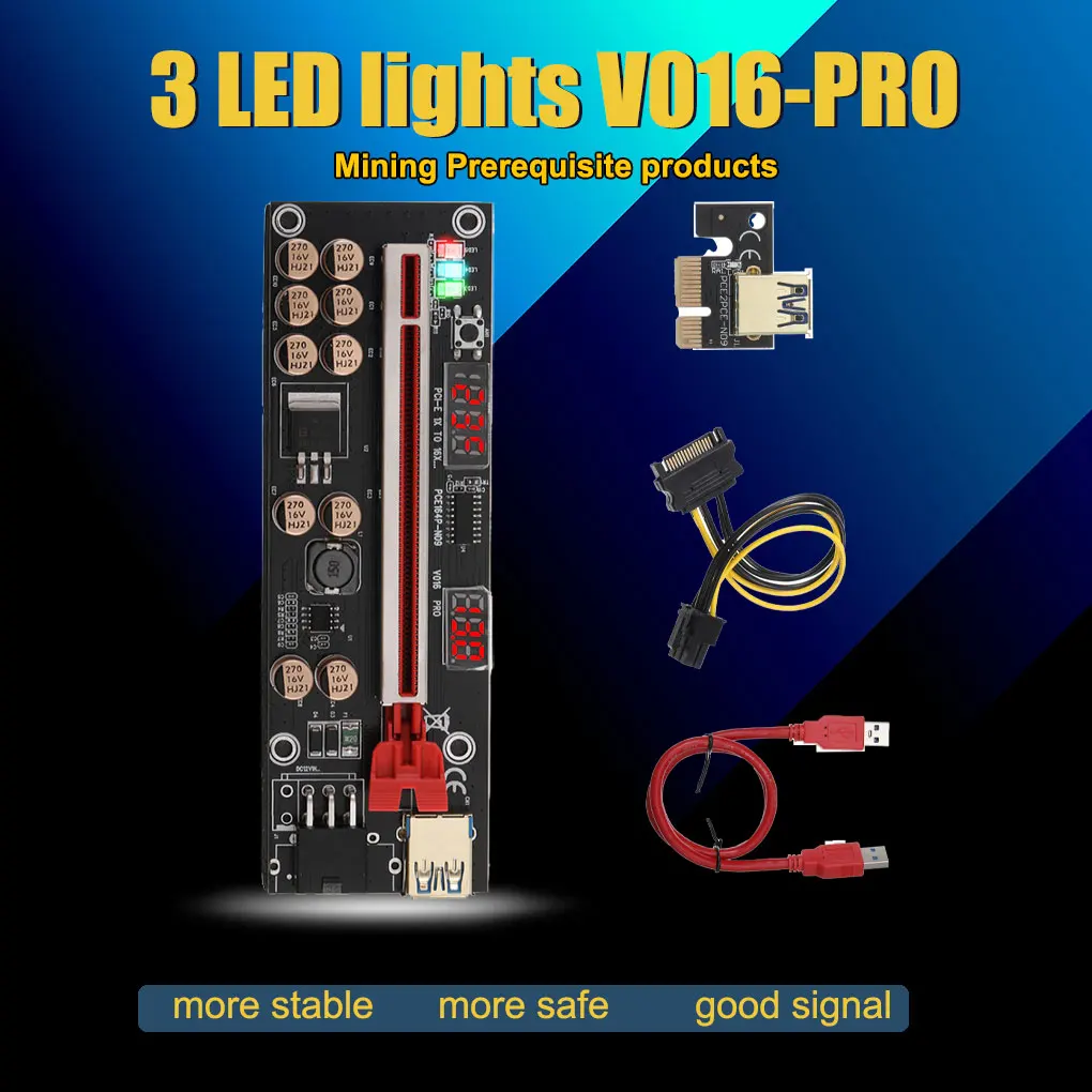 

Miner Computer PCI-E 1X to 16X Adapter Card Digital Display 6pin Power Port PCI-Express Extension Board Extender Motherboard