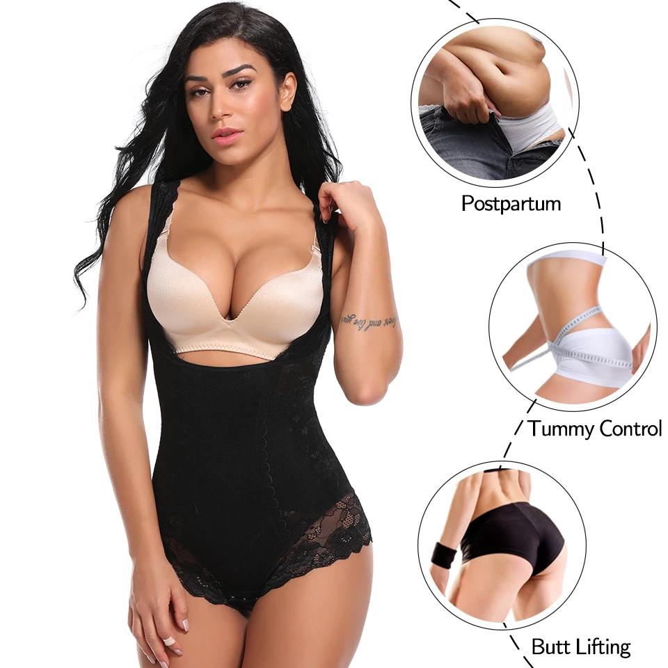 Floral Lace Shapewear Bodysuit for Women Tummy Firm Control Slimmer Open Bust Body Shapers Backless Butt Lifter Underwear