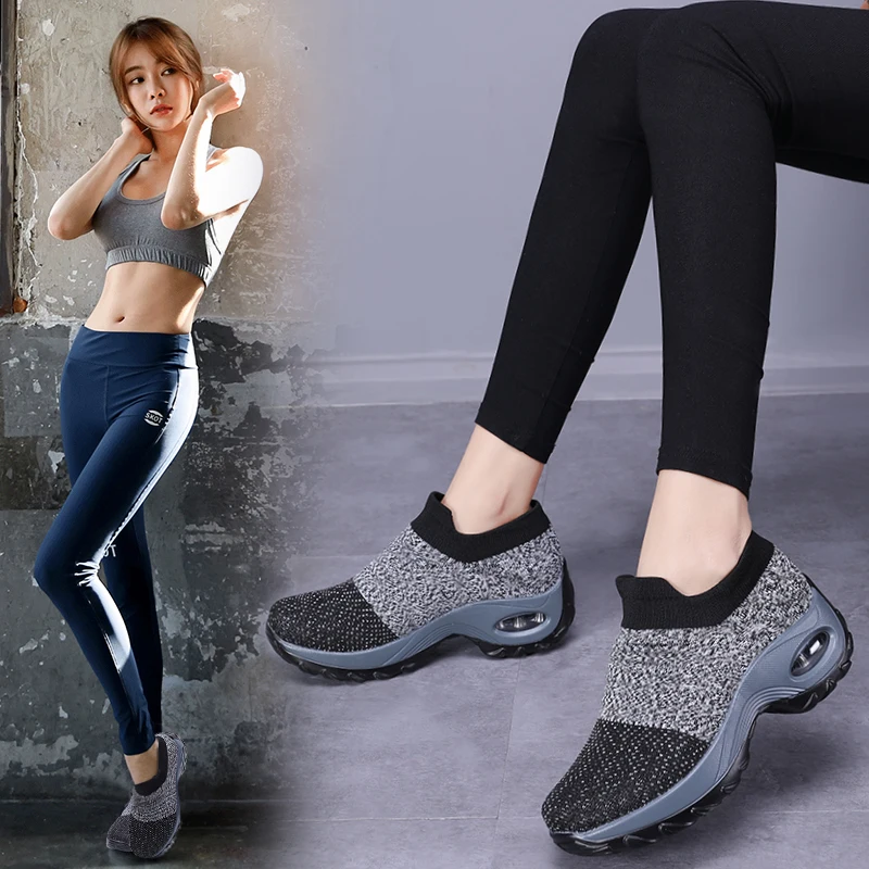 Casual Women's Walking Sneakers Comfortable Soft Knitting Socks Shoes Air Cushion Increasing Height