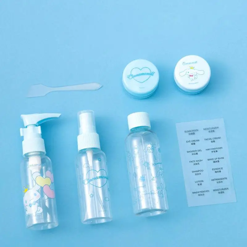 

5Piece Set Ins Style Kawaii Sanrio Cinnamoroll Kuromi Spray Bottle Anime Figure Travel Portable Cosmetic Bottling Suit Girl Gift