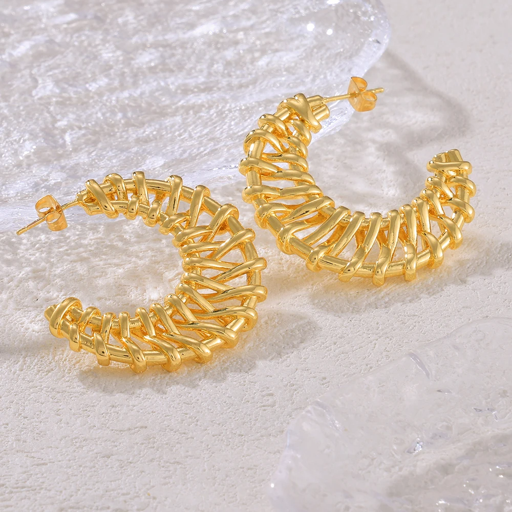 Специальные вязаные медные позолоченные серьги в форме буквы C для женщин