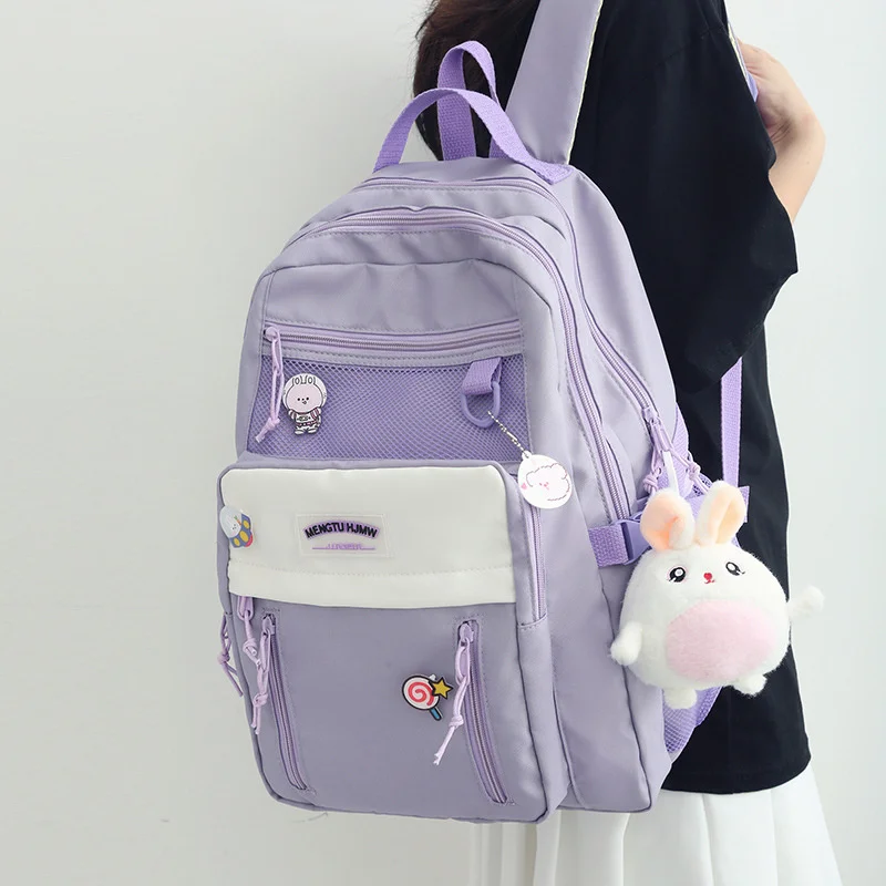 

Cute Backpack Girls Simple School Bags For Teens Female High School New Kawaii Travel Backpack 2022 Spring Summer Multi Pockets