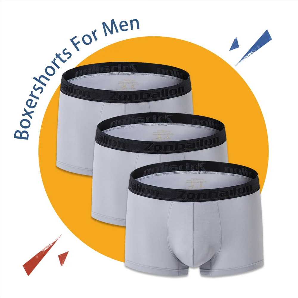 Men High Quality Bamboo Fiber Comfortable Boxer Shorts Soft Traceless Male Boxershorts Solid Color 3PCS